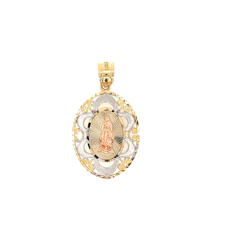 77854 14K TRI COLOR FILIGREE CUTOUT MOTHER MARY MEDAL