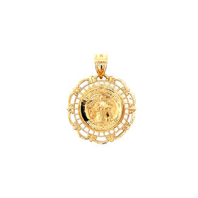 77087 14K YELLOW GOLD SAINT JUDE THADDEUS WITH  FILIGREE BORDER MEDAL