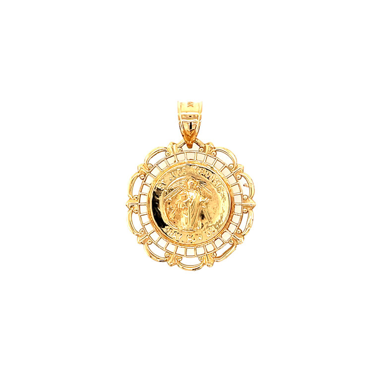77087 14K YELLOW GOLD SAINT JUDE THADDEUS WITH  FILIGREE BORDER MEDAL