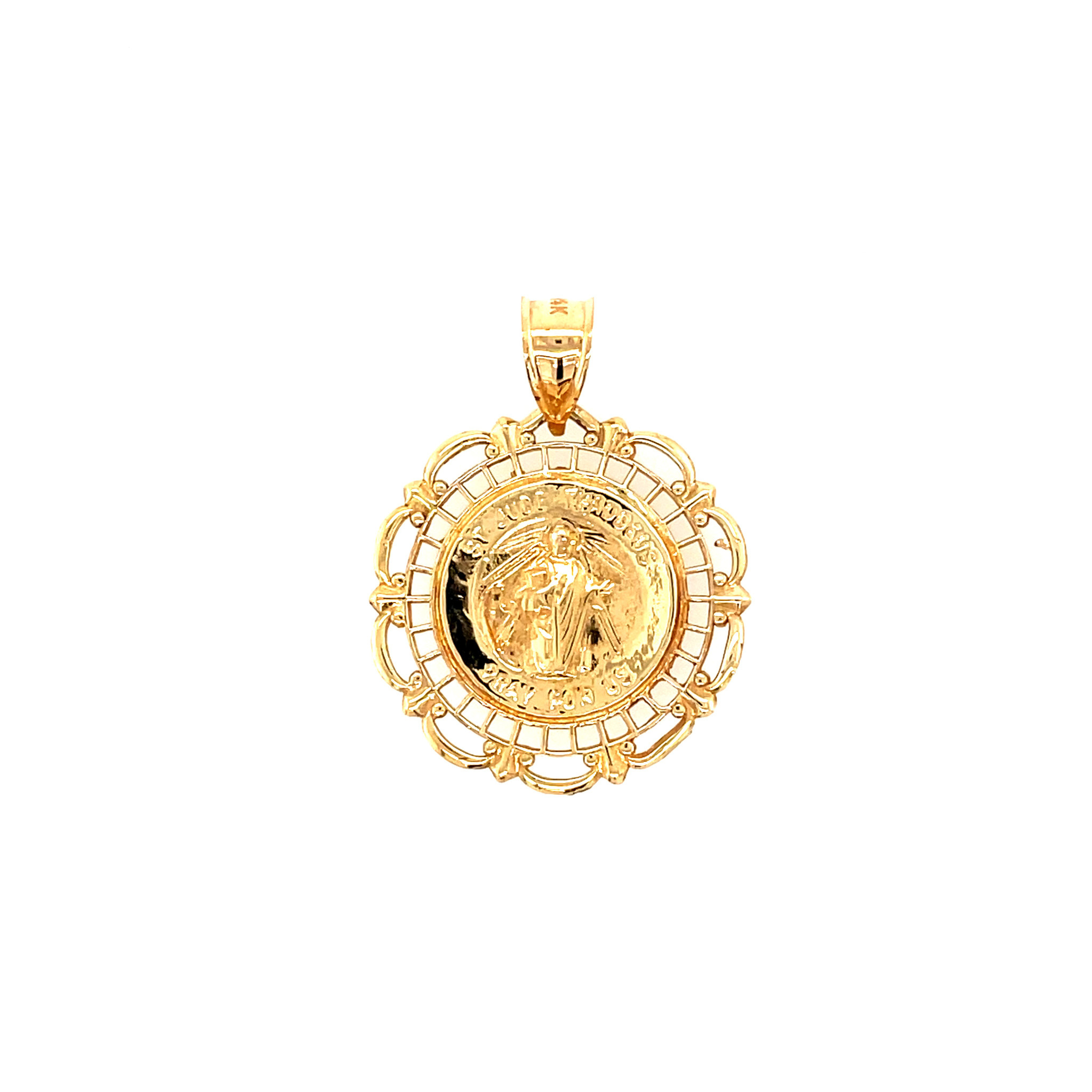 77087 14K YELLOW GOLD SAINT JUDE THADDEUS WITH FILIGREE BORDER MEDAL
