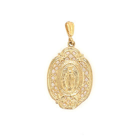 70789 14K YELLOW GOLD CUTOUT ANTIQUE WEAVE DESIGN OVAL MIRACULOUS MEDAL