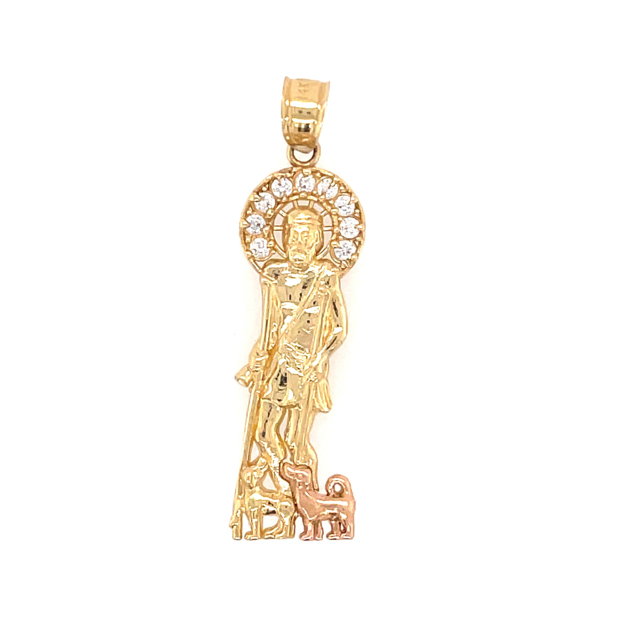 77753 14K YELLOW GOLD CUBIC ZIRCONIA SAINT LAZARUS CHARM