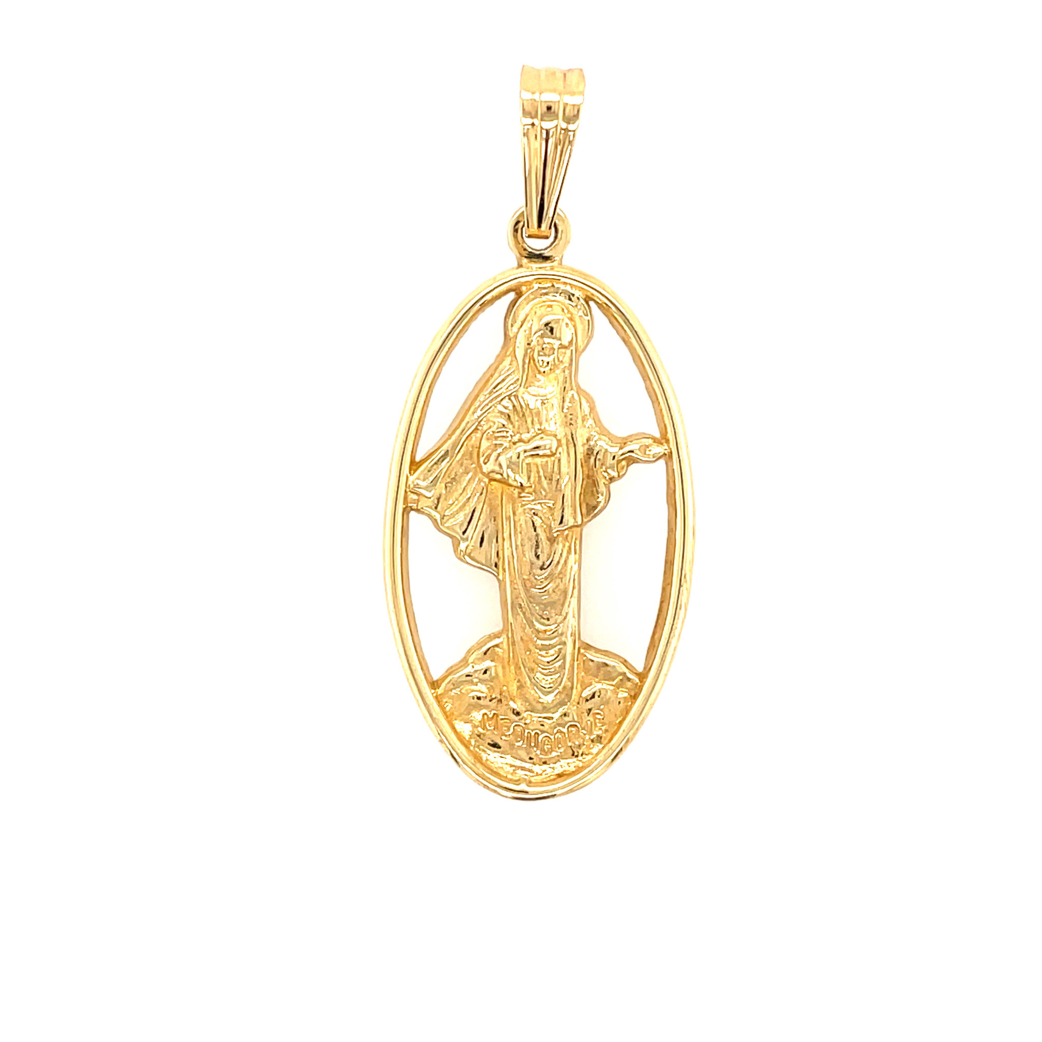 77504 14K YELLOW GOLD OVAL CUT OUT LARGE MIRACULOUS MEDAL