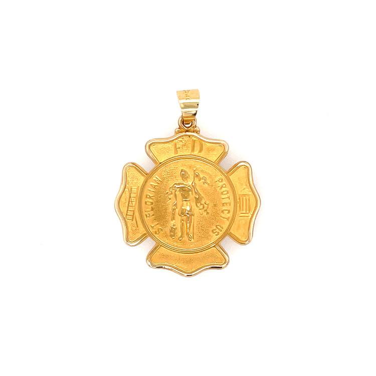 77090 14K YELLOW GOLD SAINT FLORIAN FIRE FIGHTERS BADGE MEDAL