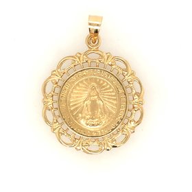 77103 14K YELLOW GOLD FILIGREE DESIGN ROUND MIRACULOUS MEDAL CHARM