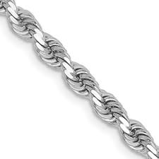 56004 14K WHITE GOLD 20" 1.5MM DIAMOND CUT ROPE LINK CHAIN