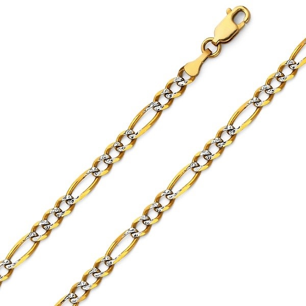 51089 14K 2 TONE 22" DIAMOND CUT FIGARO LINK CHAIN 3.75MM