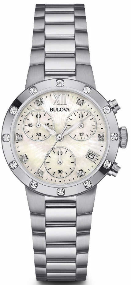MOTHER OF PEARL FACE CHRONOGRAPH DIAMOND LADIES BULOVA WATCH