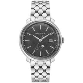 BULOVA FRANK SINATRA SQUARE BLACK DAIL WITH GREY LEATHER BAND