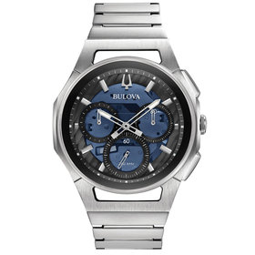 BULOVA CURVED CHRONOGRAPH BLUE FACE MENS WATCH