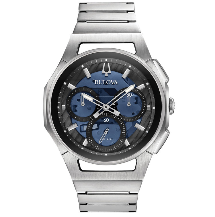 BULOVA CURVED CHRONOGRAPH BLUE FACE MENS WATCH
