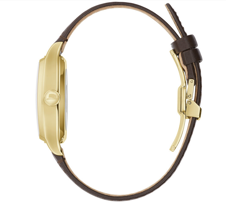 Bulova BULOVA FRANK SINATRA SQUARE GOLD AND CHOCOLATE FACE WITH BROWN BUTTERFLY LEATHER BAND AUTOMATIC WATCH