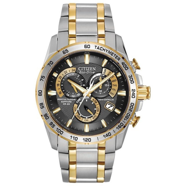 CITIZEN PERPETUAL CALENDAR CHRONOGRAPH  TWO TONE ECO DRIVE MENS WATCH