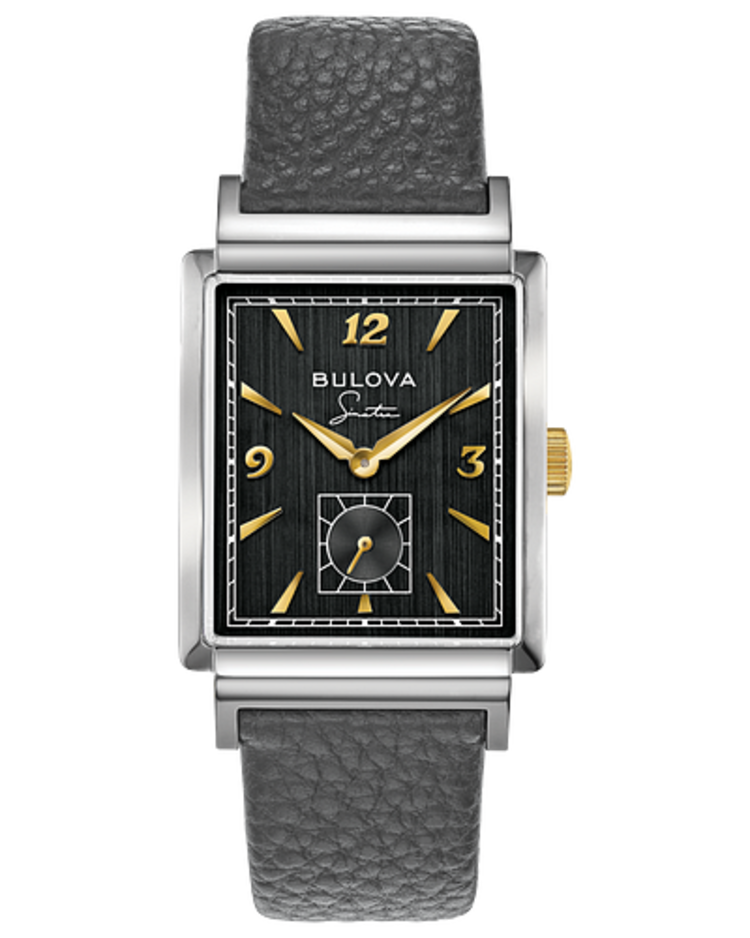 Bulova BULOVA FRANK SINATRA SQUARE  BLACK DAIL WITH GREY LEATHER BAND WATCH