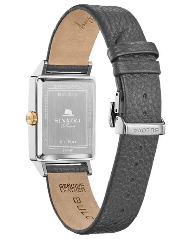 Bulova BULOVA FRANK SINATRA SQUARE  BLACK DAIL WITH GREY LEATHER BAND WATCH