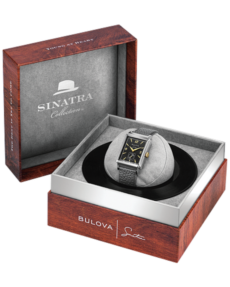 Bulova BULOVA FRANK SINATRA SQUARE  BLACK DAIL WITH GREY LEATHER BAND WATCH