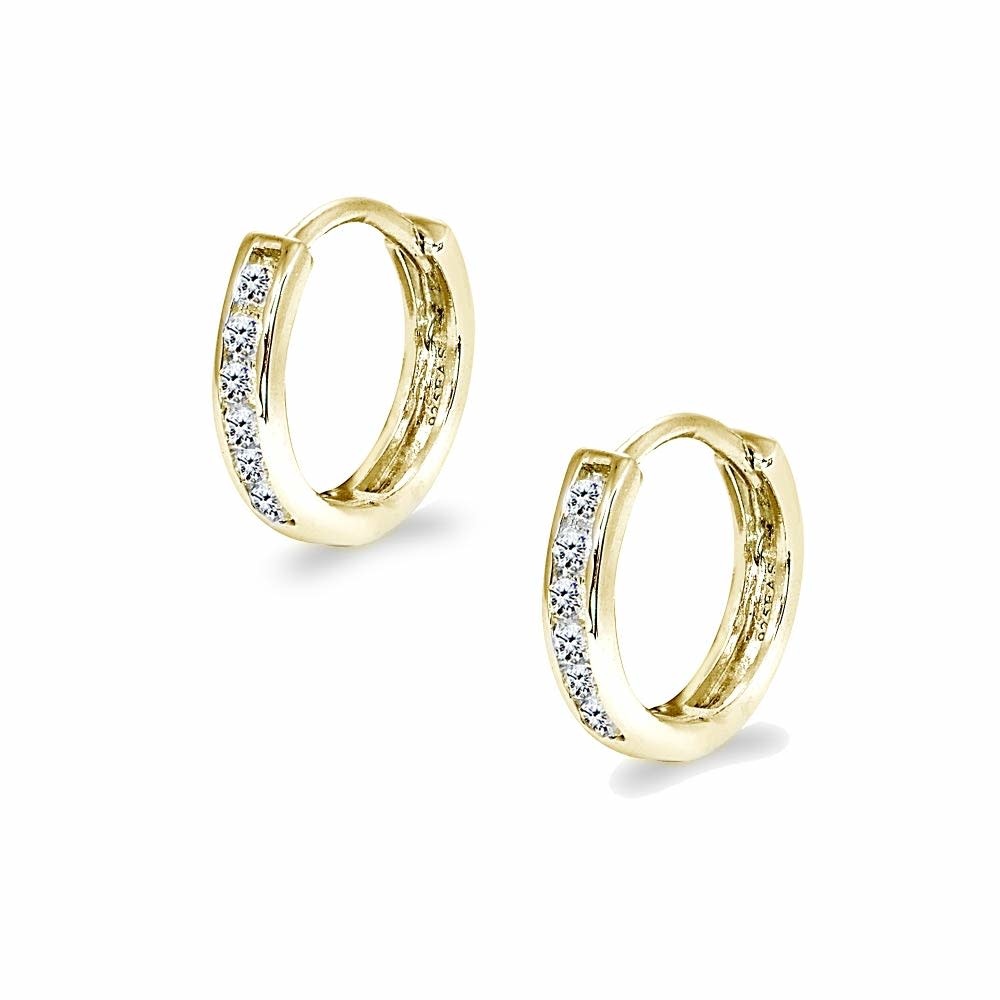 30150 14K YELLOW GOLD CHANNEL SET CUBIC ZIRCONIA HUGGIES 8MM