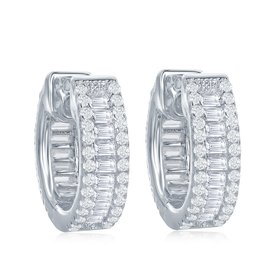 D-6885 STERLING SILVER BAGUETTE CUBIC ZIRCONIA SMALL HOOP EARRINGS