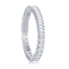 W-2673-7 STERLING SILVER HALF ROUND & BAGUETTE CUBIC ZIRCONIA ETERNITY BAND RING