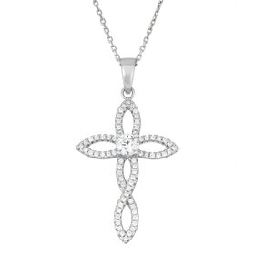 K-7332 STERLING SILVER OPEN CUBIC ZIRCONIA CROSS PENDANT