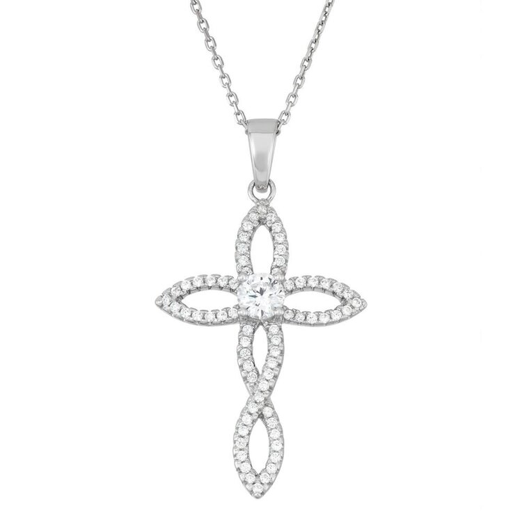 K-7332 STERLING SILVER OPEN CUBIC ZIRCONIA CROSS PENDANT