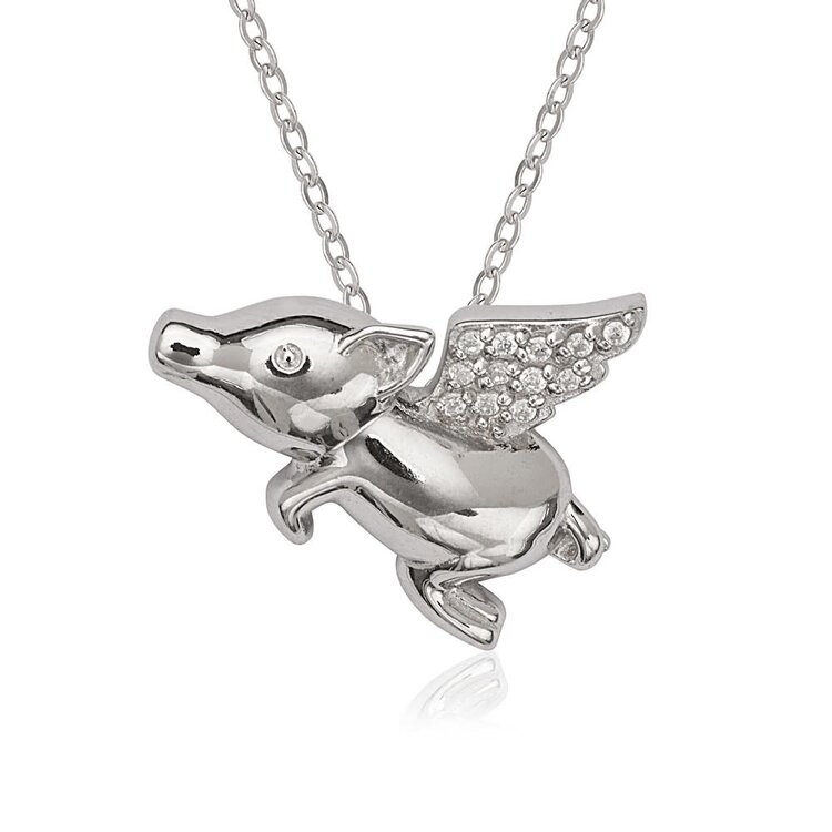 K-7070 STERLING SILVER FLYING PIG WITH CUBIC ZIRCONIA WINGS PENDANT
