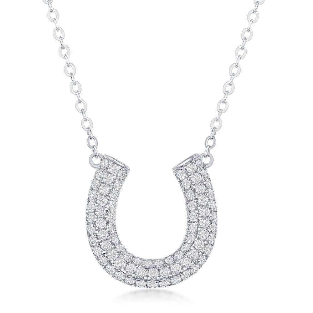 M-6094 STERLING SILVER MICRO PAVE CUBIC ZIRCONIA HORSESHOE NECKLACE