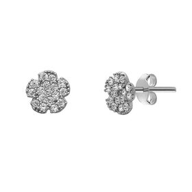 D-5677-2 Sterling Silver CZ Flover Stud Earrings