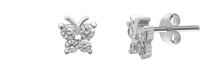 D-5677-1 Sterling Silver CZ Butterfly Stud Earrings