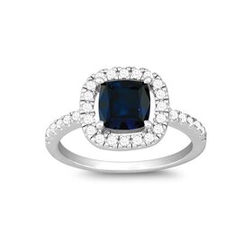 STERLING SILVER SQUARE WHITE & SAPPHIRE CUBIC ZIRCONIA RING