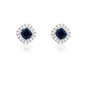 D-5188 STERLING SILVER WHITE AND BLUE CUBIC ZIRCONIA SQUARE STUD EARRINGS