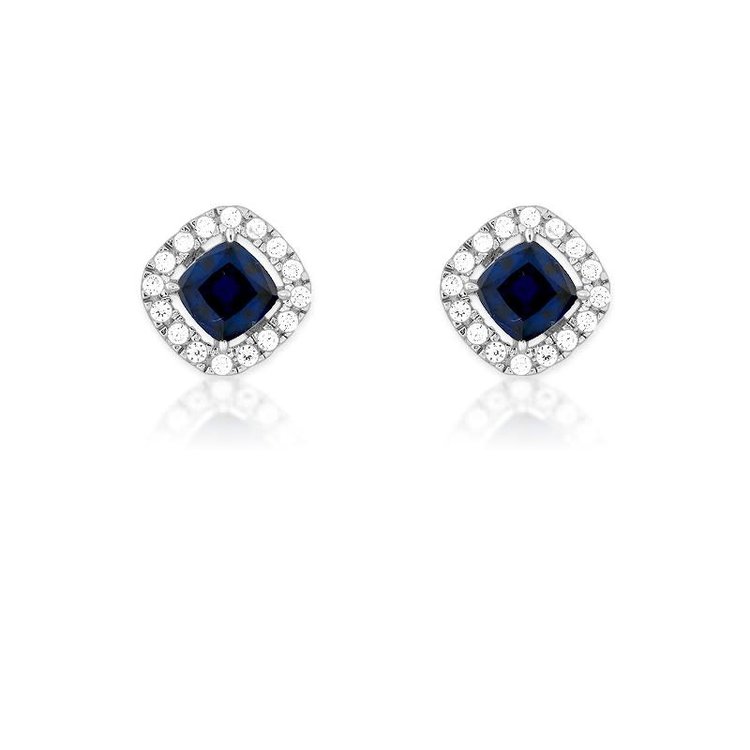 D-5188 STERLING SILVER WHITE AND BLUE CUBIC ZIRCONIA SQUARE STUD EARRINGS