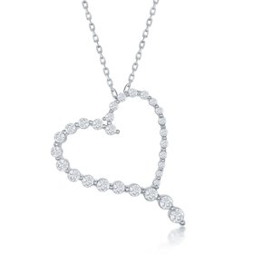 K-8573 STERLING SILVER ROUND GRADUATING CUBIC ZIRCONIA HEART PENDANT