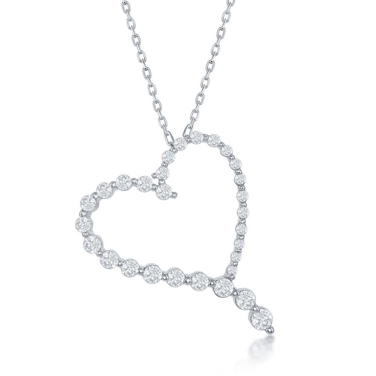 K-8573 STERLING SILVER ROUND GRADUATING CUBIC ZIRCONIA HEART PENDANT