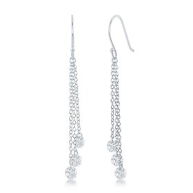 D-6933 Sterling Silver Three Single Hanging CZ's Dangling Earrings