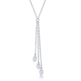M-6041 Sterling Silver Three Single Hanging Cubic Zirconia Necklace