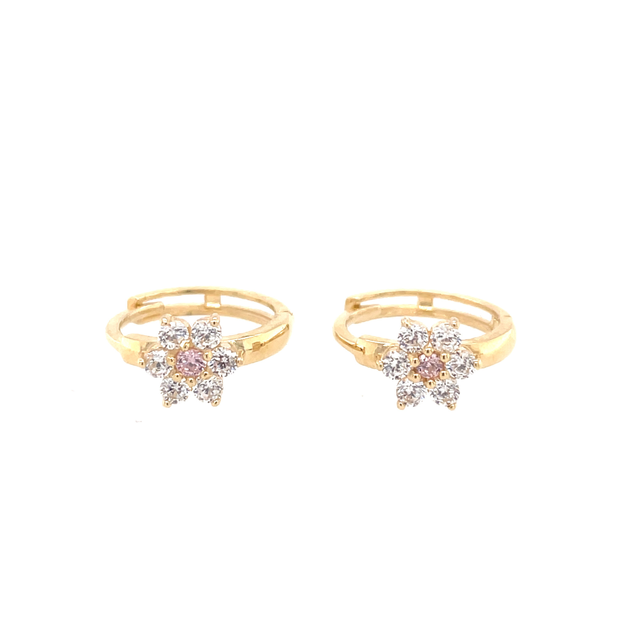 32087 14K YELLOW GOLD CUBIC ZIRCONIA MULTICOLOR FLOWER HUGGIES