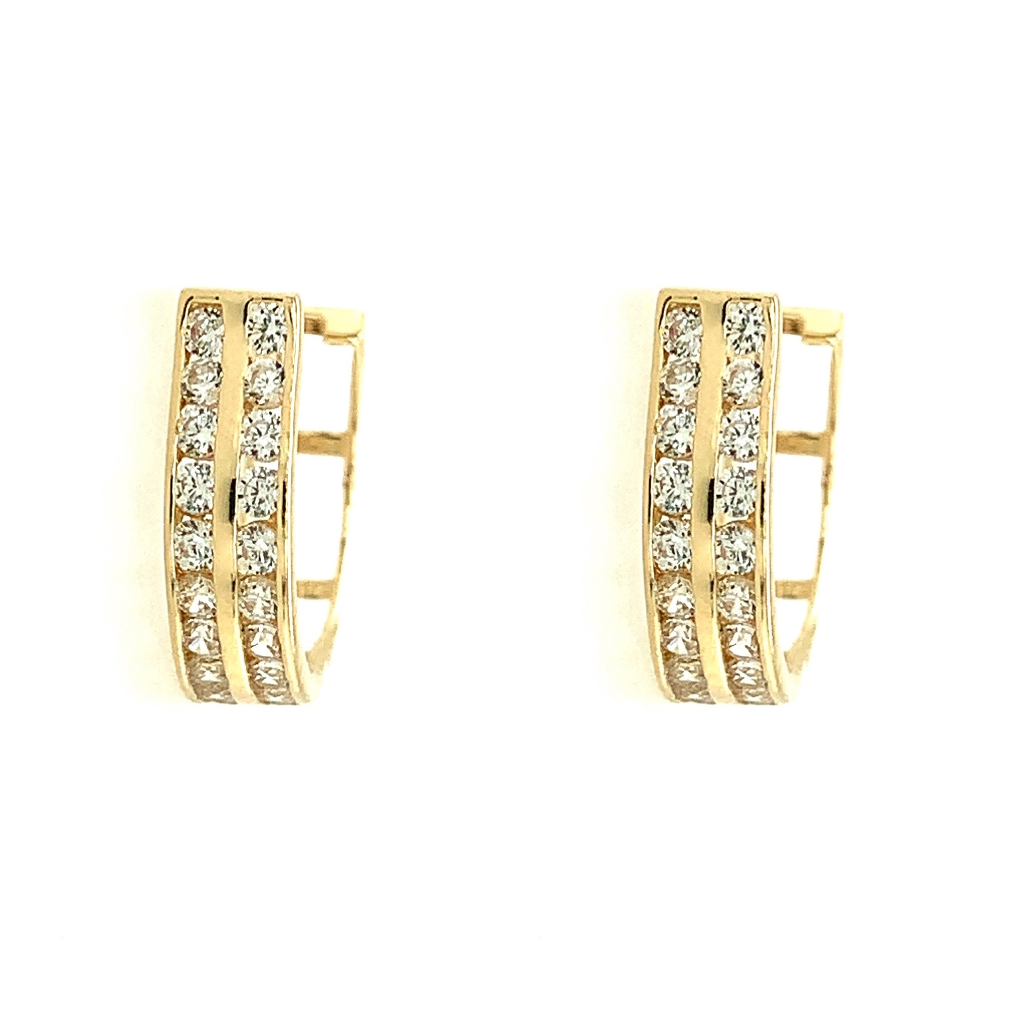 30270 14K YELLOW GOLD DOUBLE ROW CUBIC ZIRCONIA CHANNEL SET HUGGIES