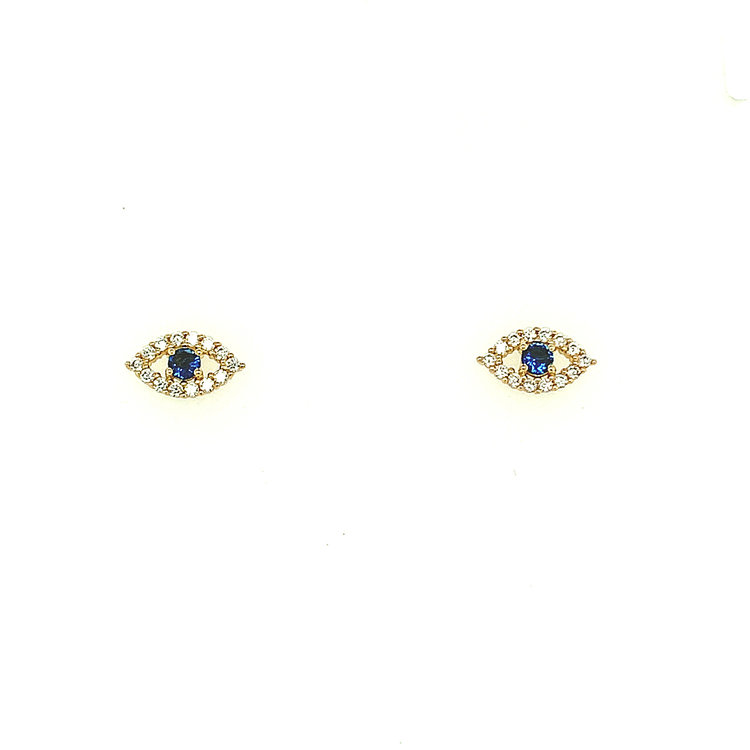 30244 14K YELLOW GOLD CUBIC ZIRCONIA OPEN EVIL EYE DESIGN EARRINGS