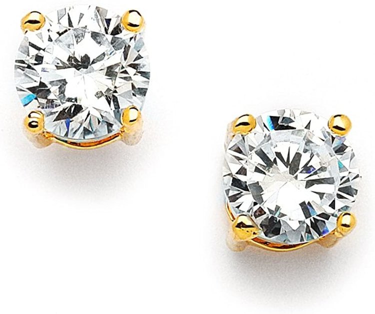 30171 14K YELLOW GOLD 3MM ROUND CUBIC ZIRCONIA STUDS