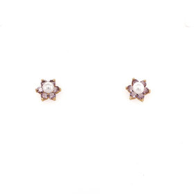 30021 14K YELLOW GOLD PEARL PURPLE FLOWER HALO CUBIC ZIRCONIA SCREW BACK STUDS