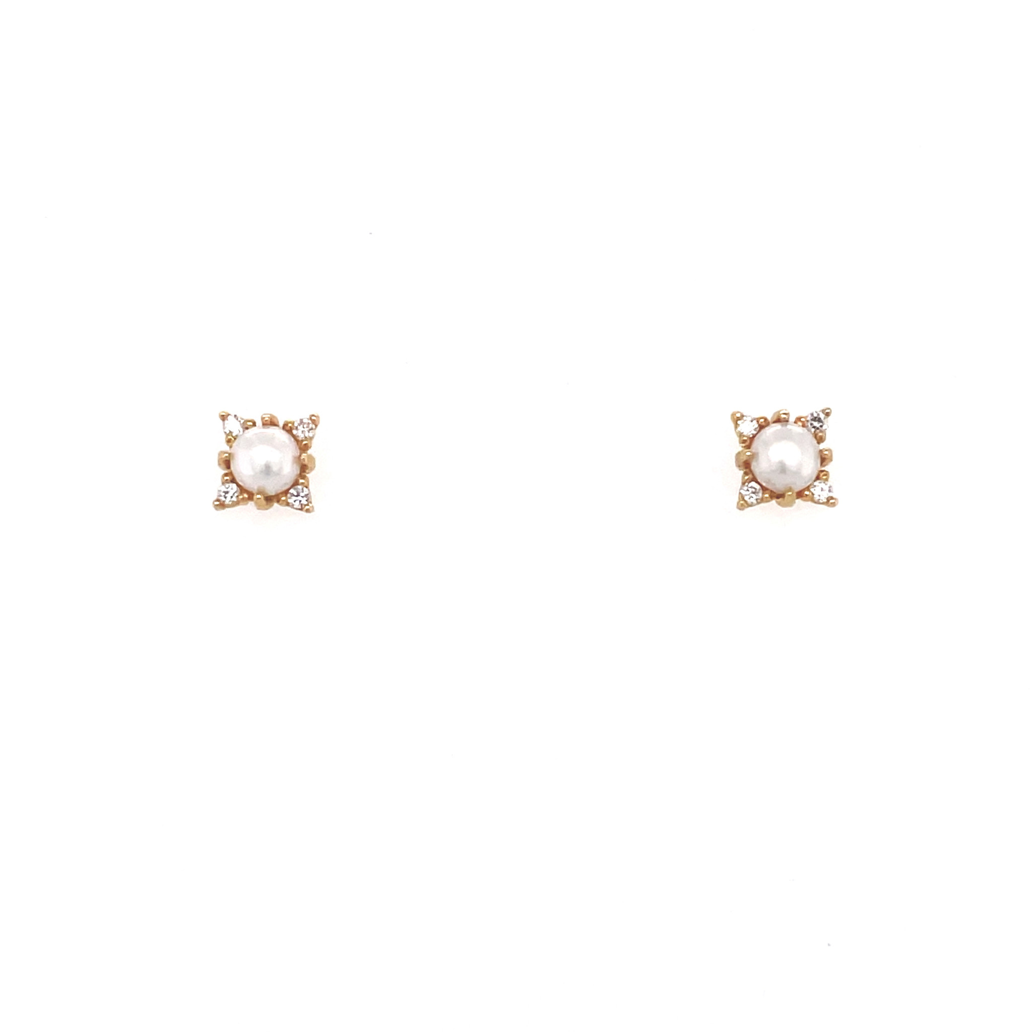 30030 14K YELLOW GOLD STAR SHAPE CUBIC ZIRCONIA AND PEARL SCREW BACK STUDS