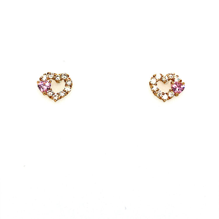 30965 14K YELLOW GOLD OPEN CUBIC ZIRCONIA HEART WITH SMALL COLORED HEART STUDS