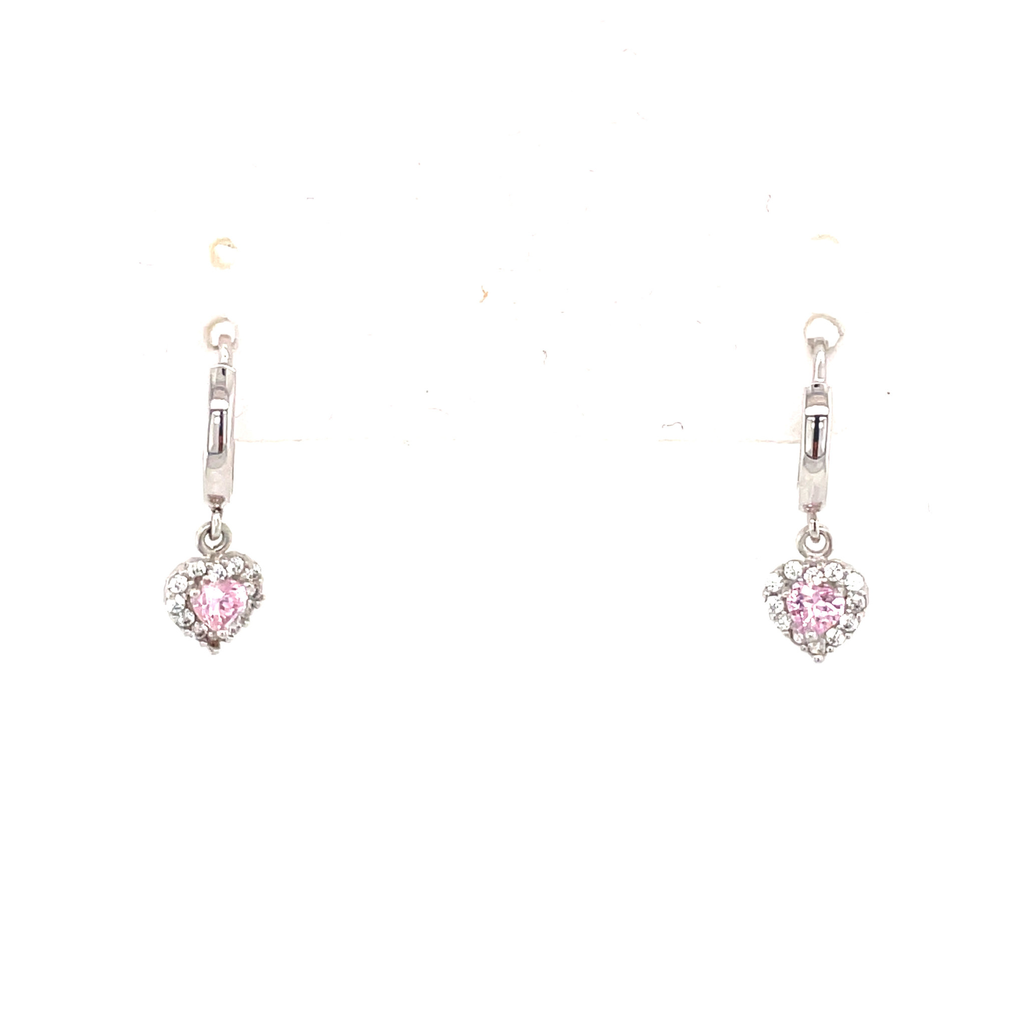 31940 14K WHITE GOLD OR YELLOW GOLD MULTICOLOR CUBIC ZIRCONIA DANGLING HEART HALO HUGGIES