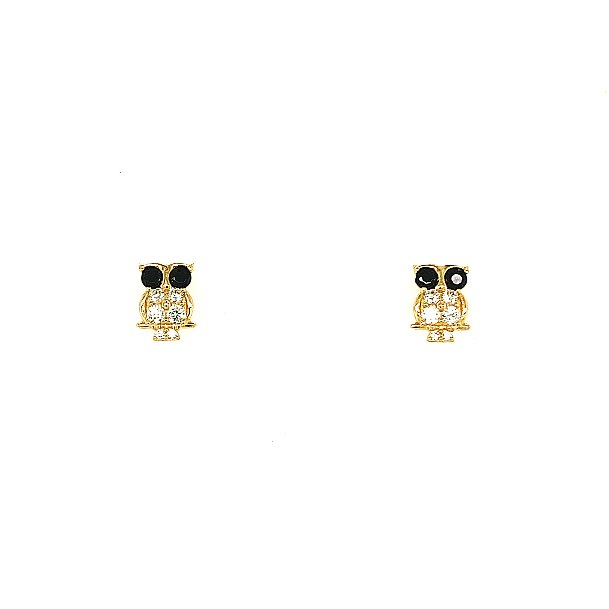 30242 14K YELLOW GOLD CUBIC ZIRCONIA OWL EARRINGS