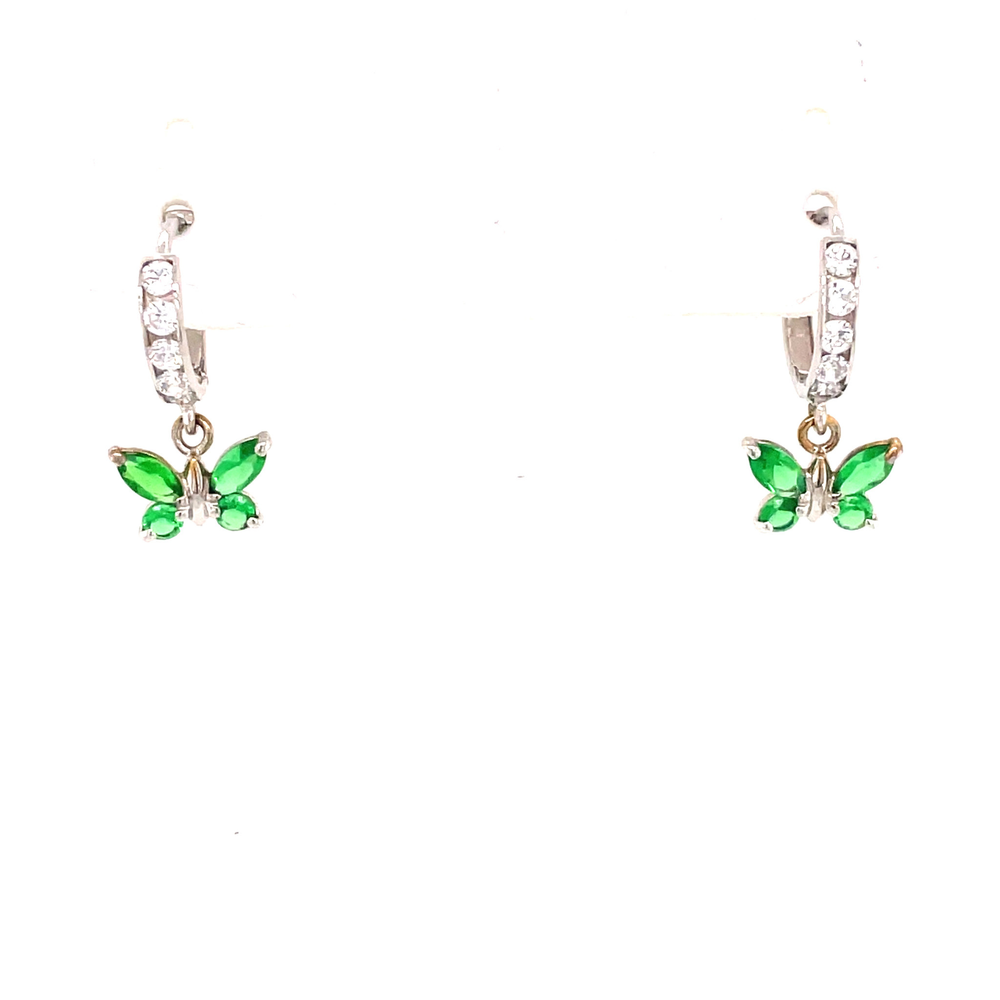 31143 14K WHITE GOLD DANGLY BUTTERFLY GEMSTONE HUGGIES
