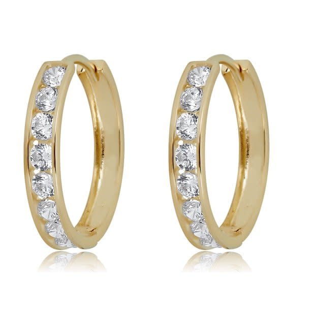30265 14K YELLOW GOLD CHANNEL SET ROUND CUBIC ZIRCONIA 13MM HUGGIES