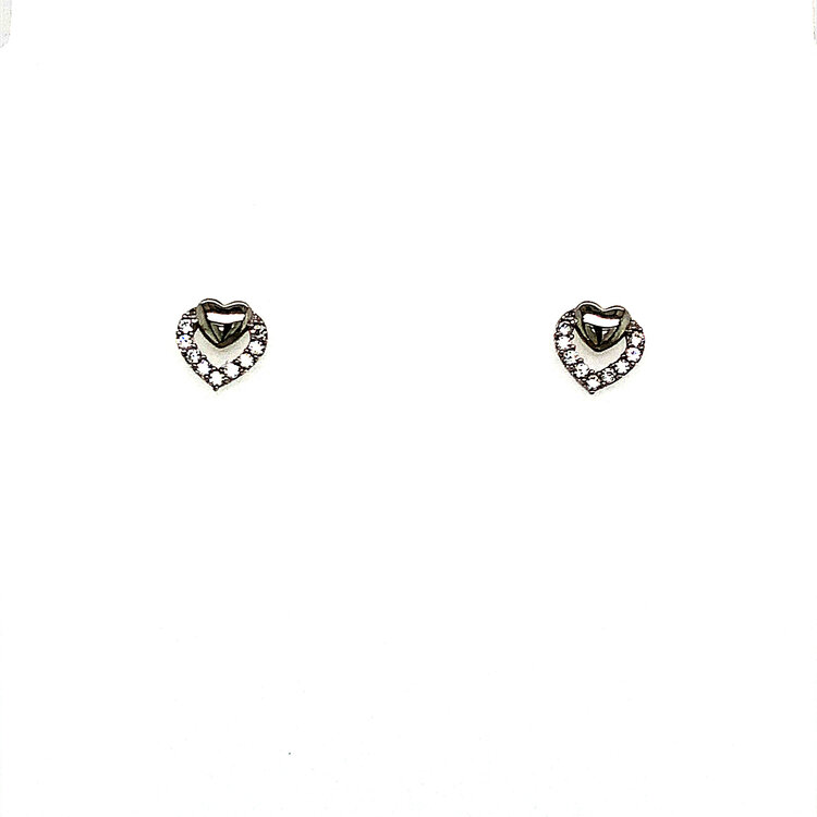 32401 14K WHITE AND YELLOW GOLD OPEN DOUBLE CUBIC ZIRCONIA HEART SCREW BACK STUDS