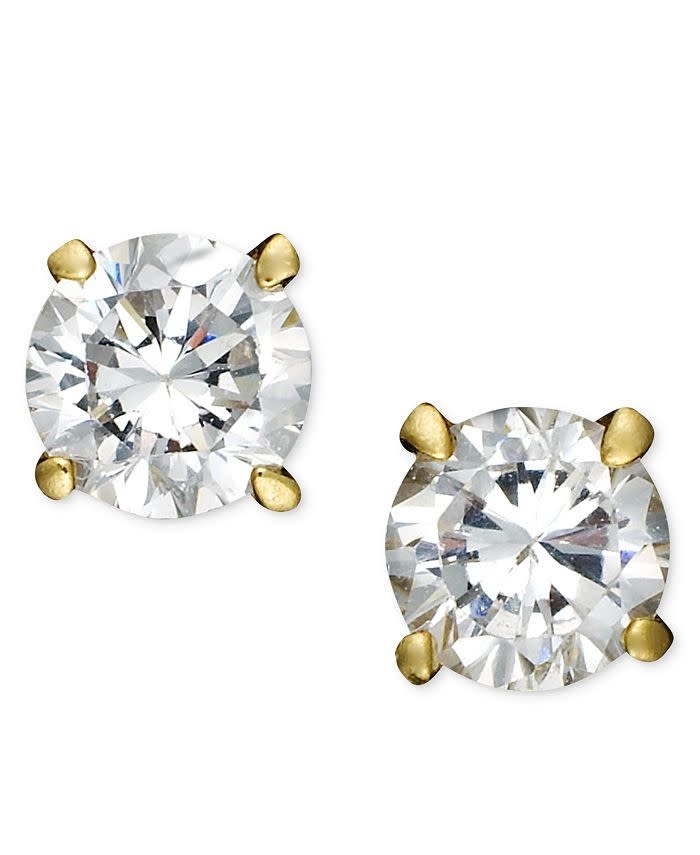 32469 14K YELLOW GOLD WHITE GOLD 4MM ROUND CUBIC ZIRCONIA PUSH BACK STUDS