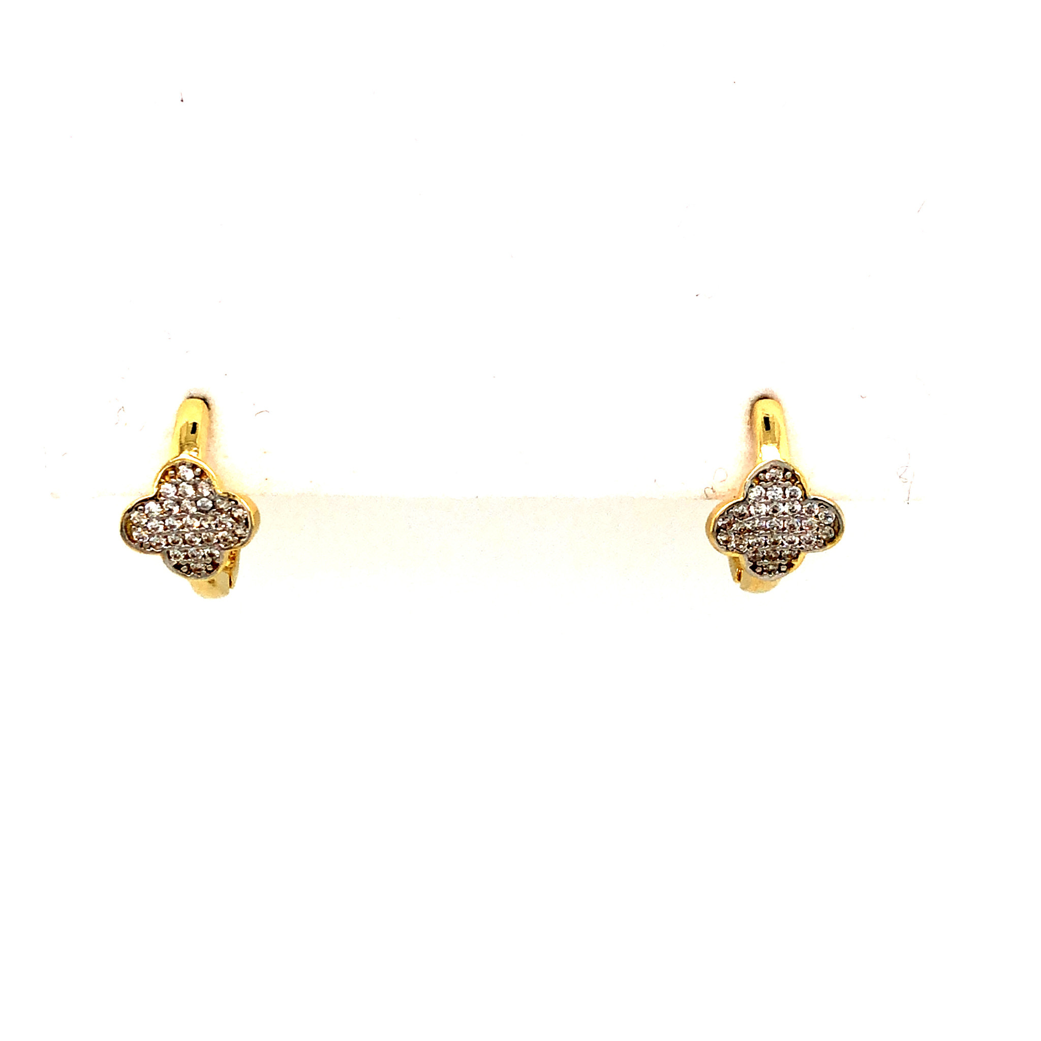 32455 14K YELLOW GOLD CUBIC ZIRCONIA CLOVER SHAPE HUGGIES HUGGIES
